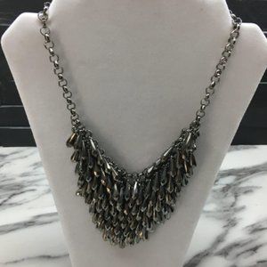 Black Hematite Necklace, Multi-Strand Bib Necklace, Faceted Stones, 18 inches